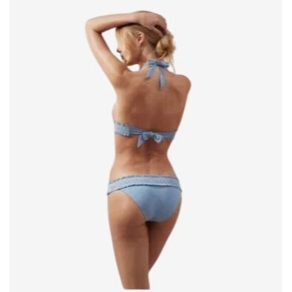 Heidi Klein Light Blue Smocked Halter Bikini Top Adjustable Ties & Padded Cups - Picture 6 of 8
